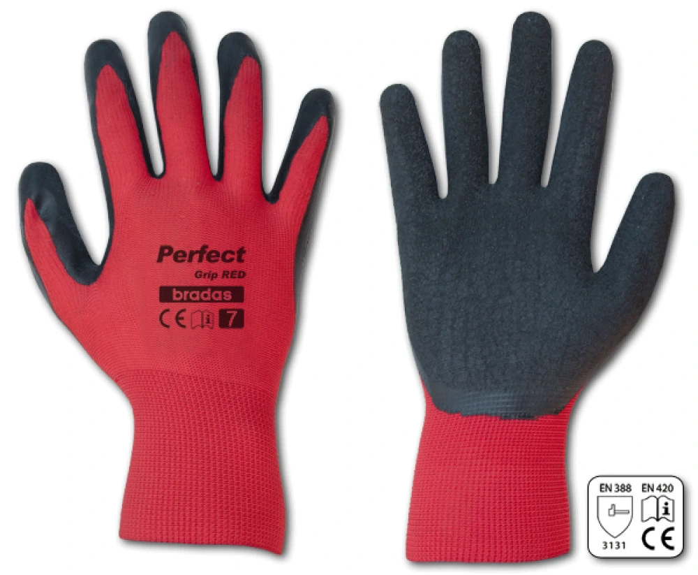 BRADAS PERFECT GRIP RED – ochranné pracovné rukavice s latexovou vrstvou, veľ. 9