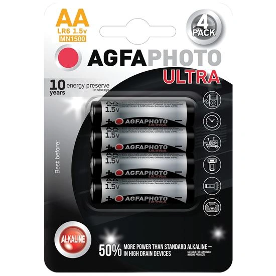 AgfaPhoto Ultra Alkaline tužkové batérie AA (LR6), 1,5 V – 4 ks Kopírovat