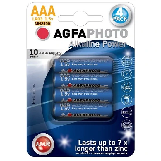 AgfaPhoto Power Alkaline mikrotužkové batérie AAA (LR03), 1,5 V – 4 ks