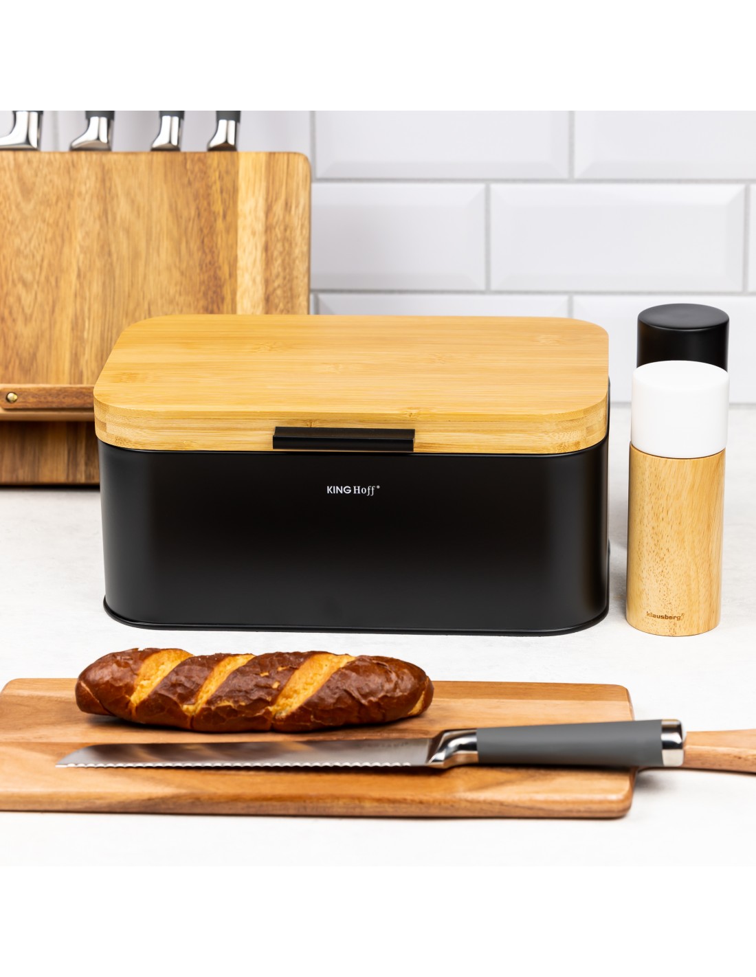 King Hoff chlebník KH-1735 - čierny/drevo
