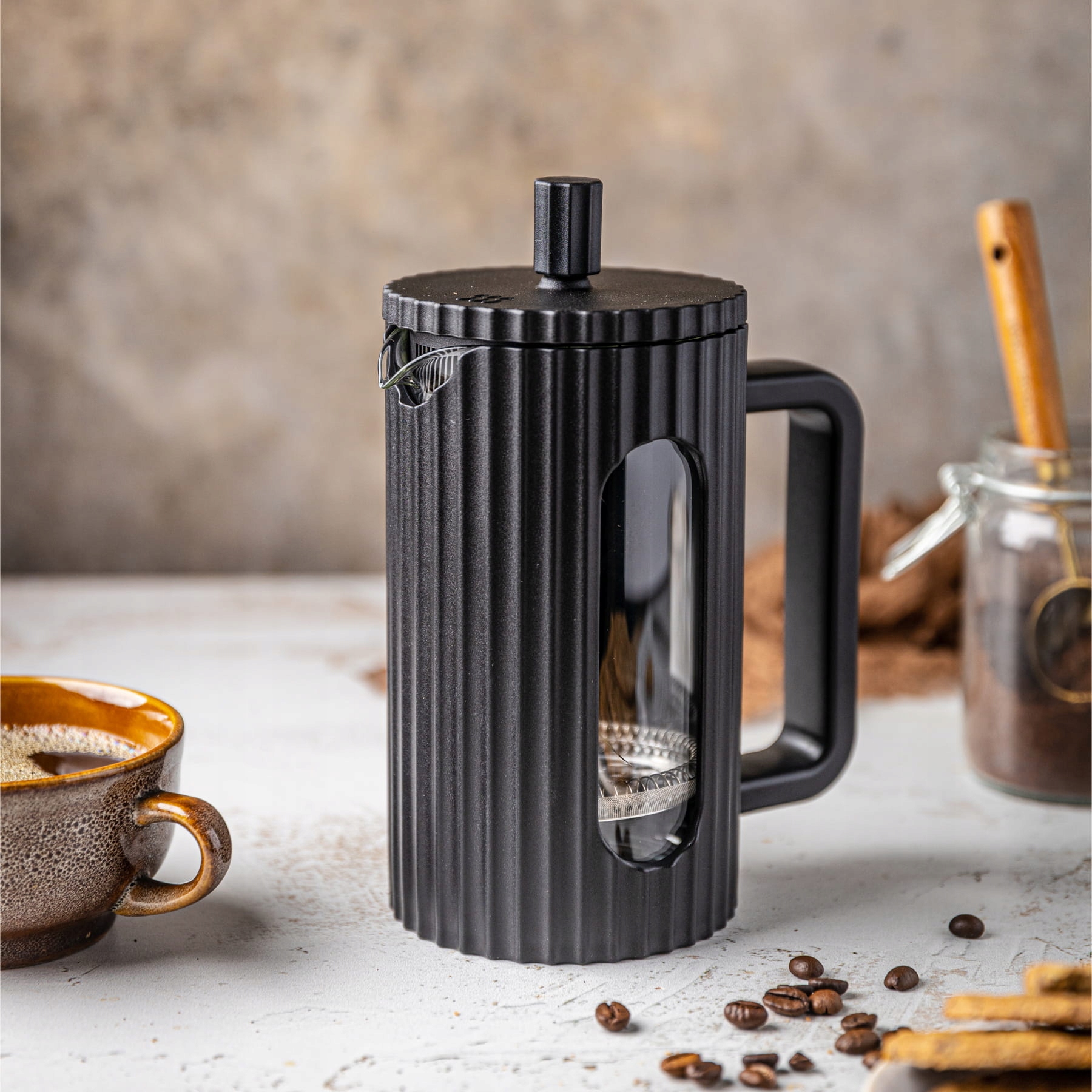 French press Klausberg KB-7746 – kanvica 600 ml na kávu a čaj s nerezovým piestom - čierna