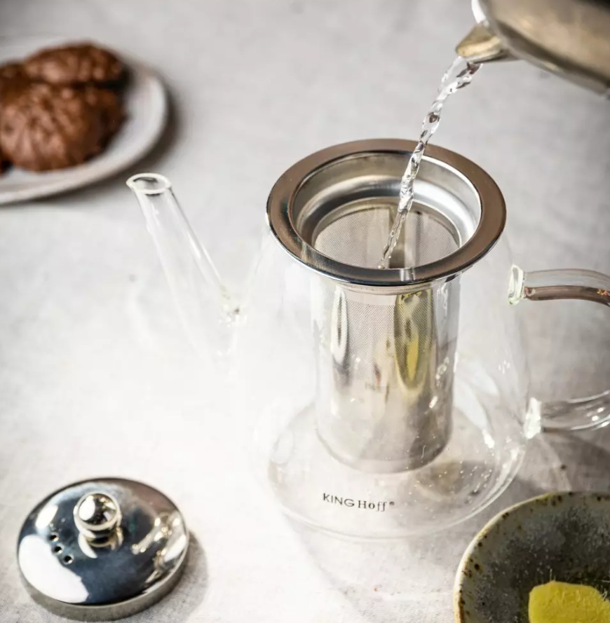 Zaparovacia kanvica na čaj a kávu King Hoff KH-4842 – sklenená 0,6L s nerezovým filtrom