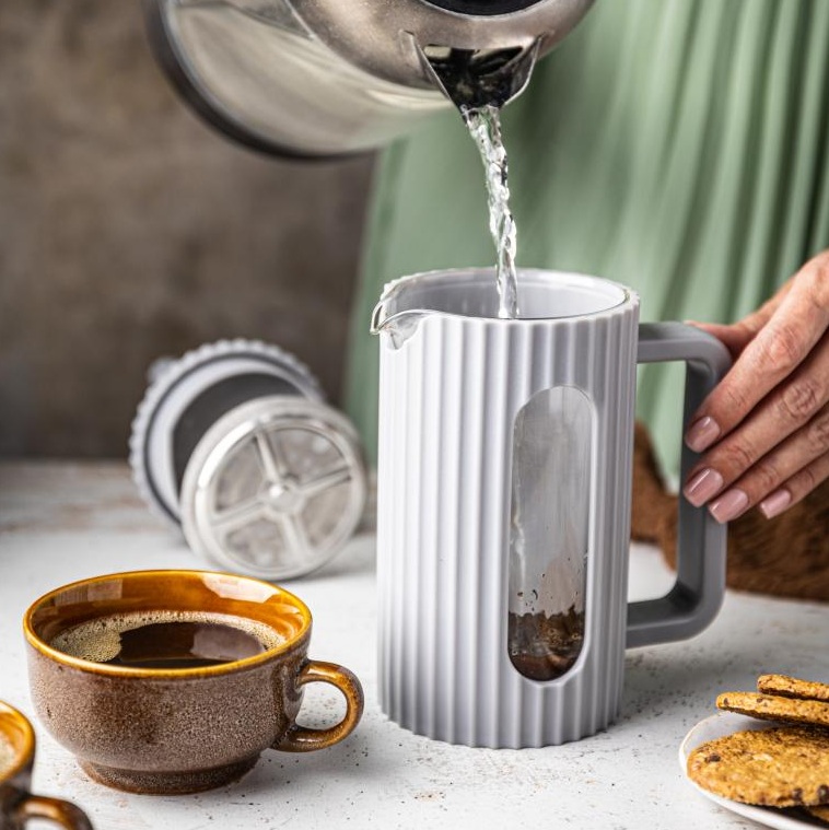 French press Klausberg KB-7747 – kanvica 600 ml na kávu a čaj s nerezovým piestom - šedá