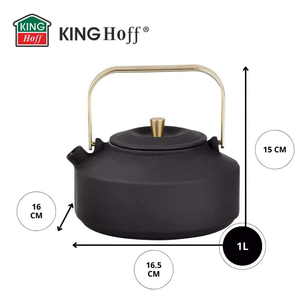 KingHoff liatinová kanvica na čaj so sitkom KH-1935 - 1l - čierna