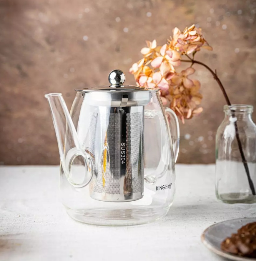Zaparovacia kanvica na čaj a kávu King Hoff KH-4842 – sklenená 0,6L s nerezovým filtrom
