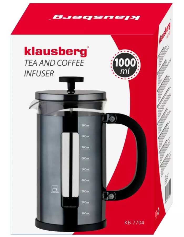 French press Klausberg KB-7704 – sklenená kanvica 1l na kávu a čaj