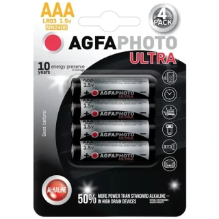 AgfaPhoto Ultra Alkaline mikrotužkové batérie AAA (LR03), 1,5 V – 4 ks
