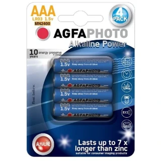 AgfaPhoto Power Alkaline mikrotužkové batérie AAA (LR03), 1,5 V – 4 ks