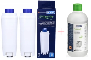 Vodný filter DeLonghi DLSC002 2 ks + odvápňovač EcoDecalk DLSC500 (500 ml)
