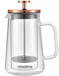 French press Klausberg KB-7723 – sklenená kanvica 350 ml na kávu a čaj s nerezovým piestom