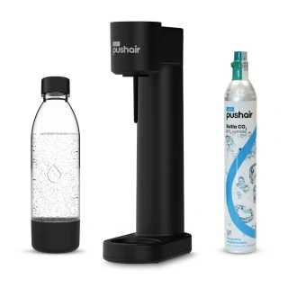 Výrobník sódy Dafi PushAir – čierny, CO₂ bombička a fľaša 0,7 l